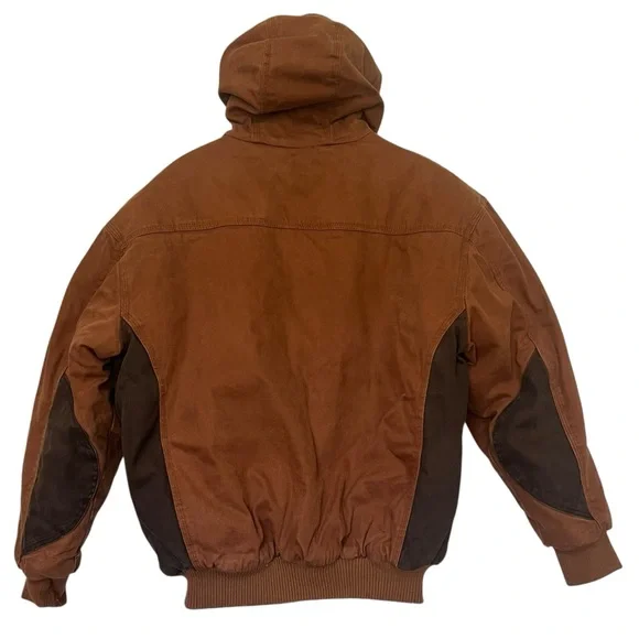 Walls Canvas Hooded Jacket XL Quilted Flannel Lined Brown Elbow Patches EnDura - Picture 8 of 14